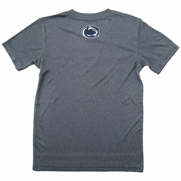 back of gray youth performance short sleeve t-shirt with Penn State Athletic Logo
